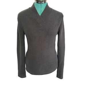 Prana Sweater‎ Womens Small Black Shawl Collar Pullover Fitted Fleece Knit